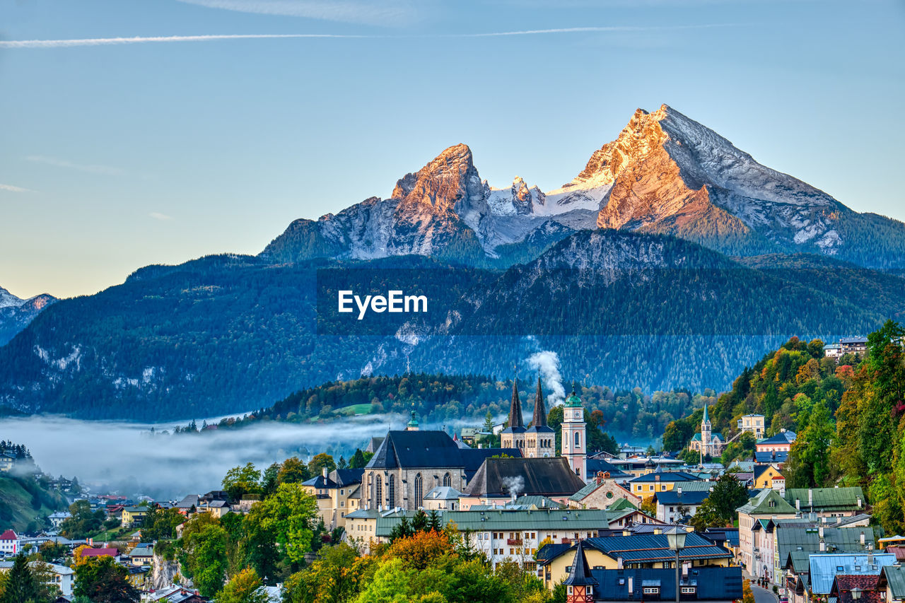 Mount watzmann and the city of berchtesgaden in the bavarian alps