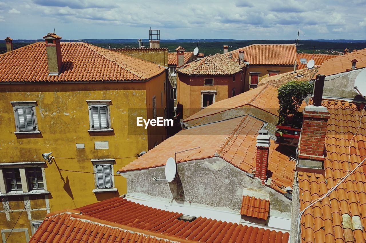 High angle view of townscape against sky