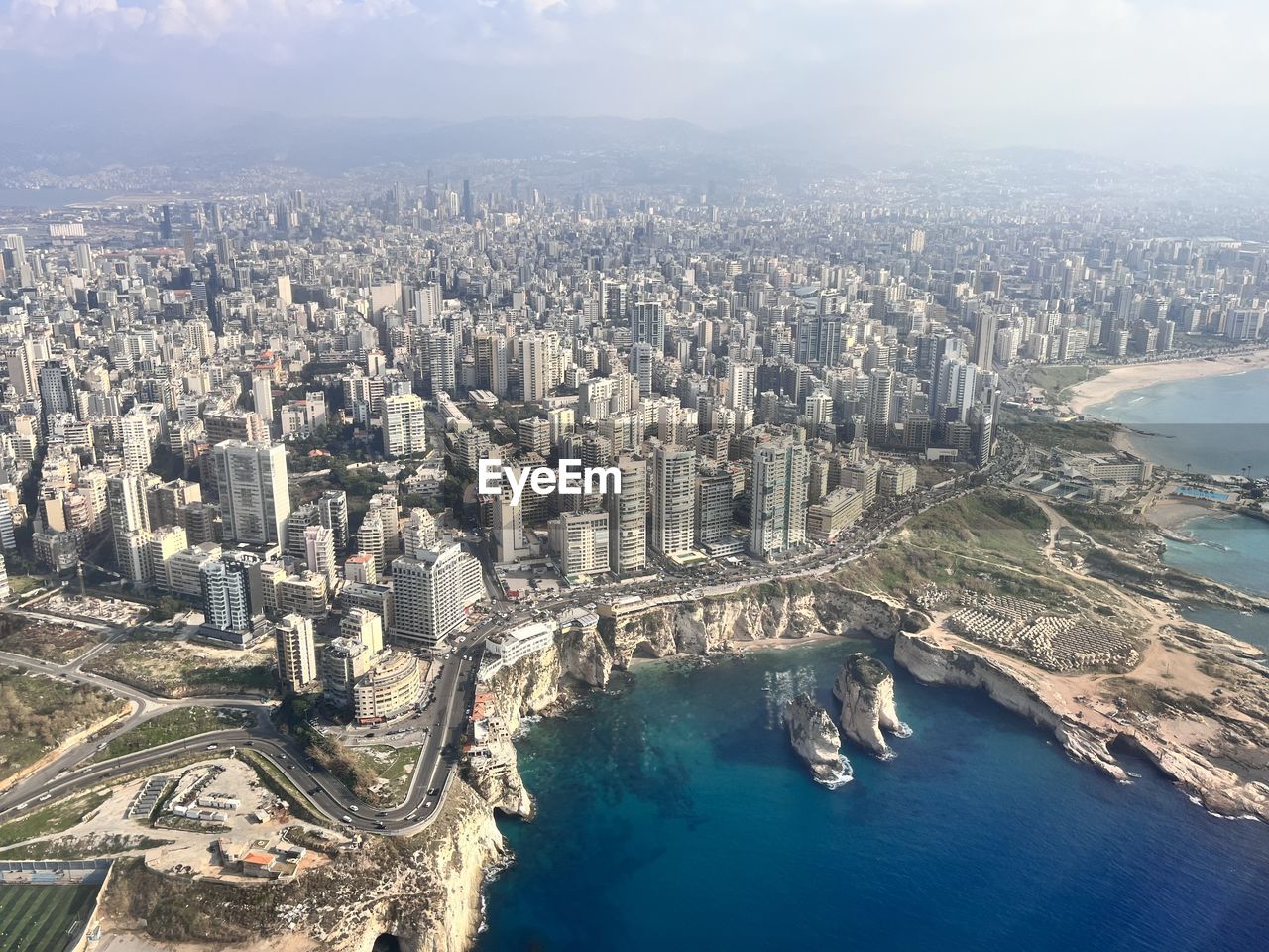 High angle view of beirut cityscape against sky