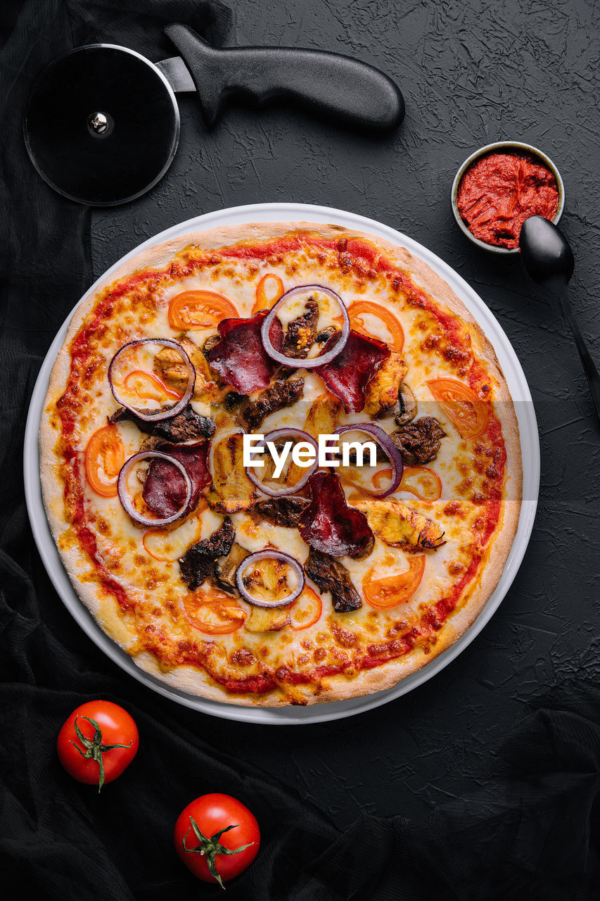 high angle view of food in plate on table