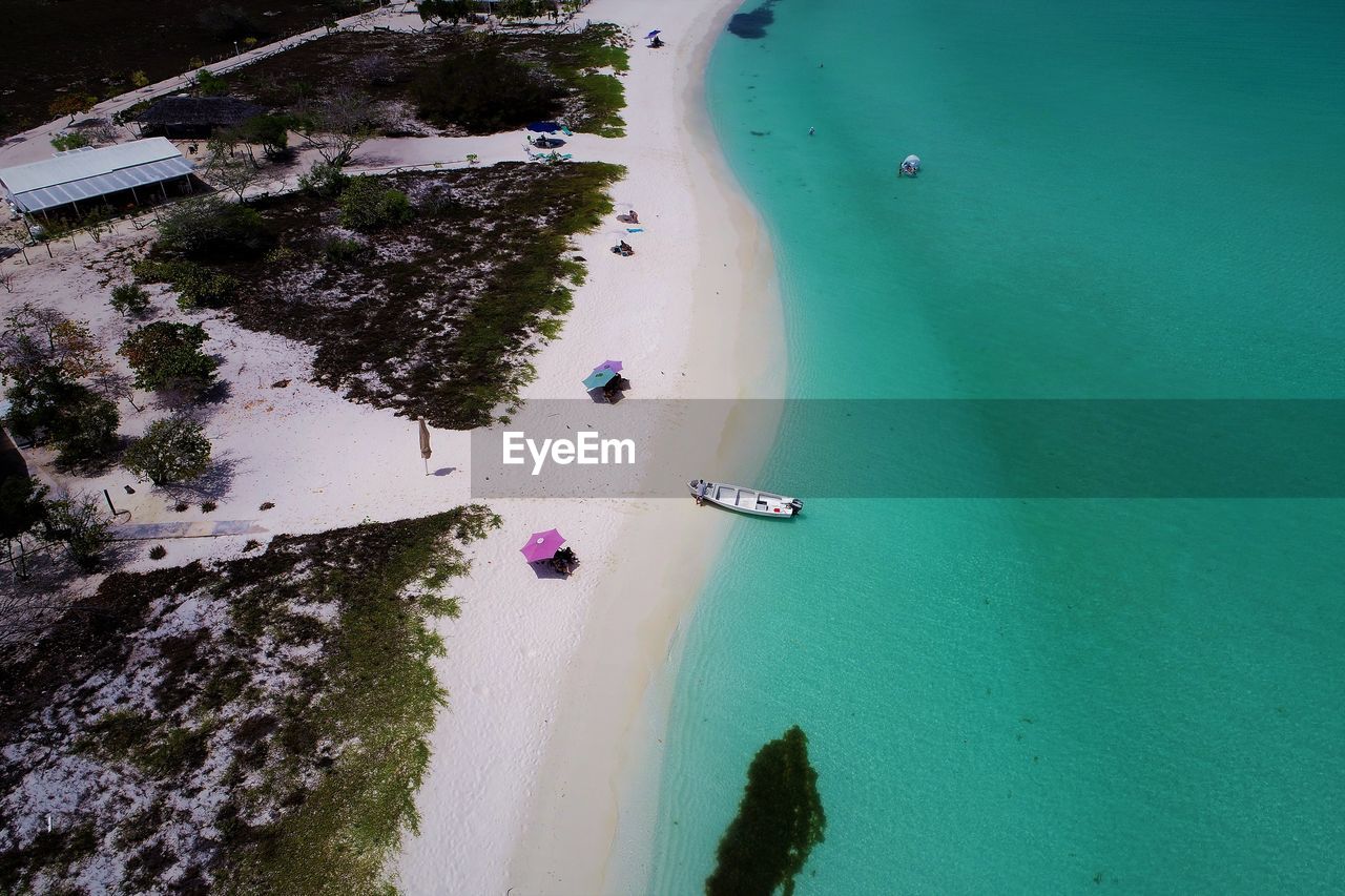 High angle view of boats on beach