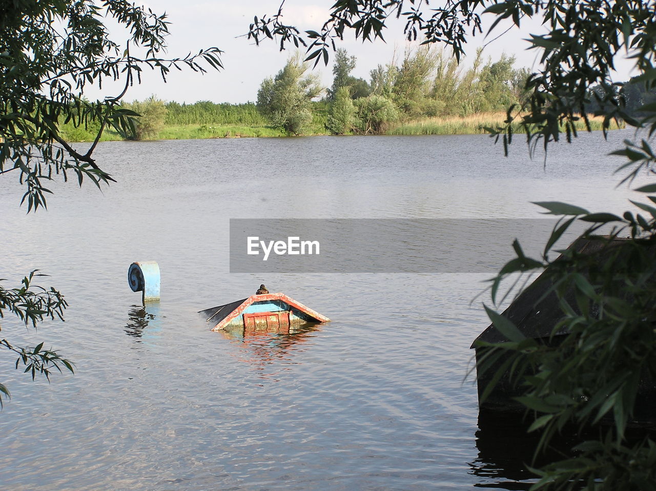 Built structure submerged in river water