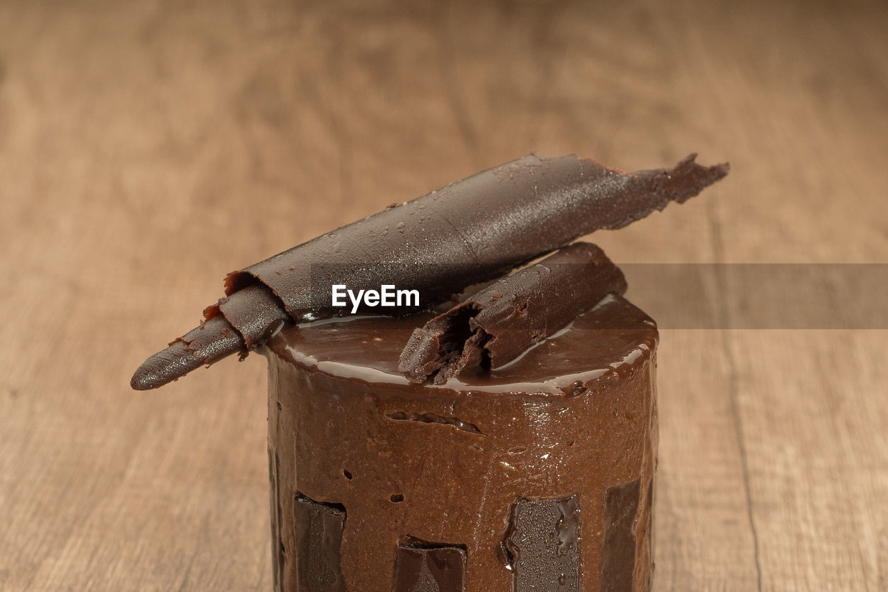 Close-up of chocolate cake on table