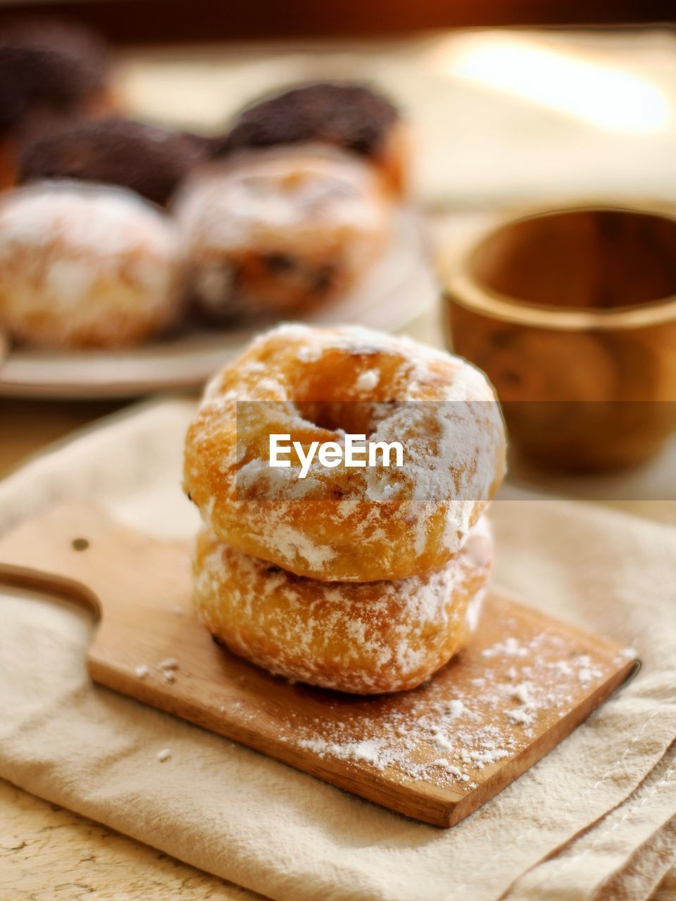 Close-up of donut on cutting board