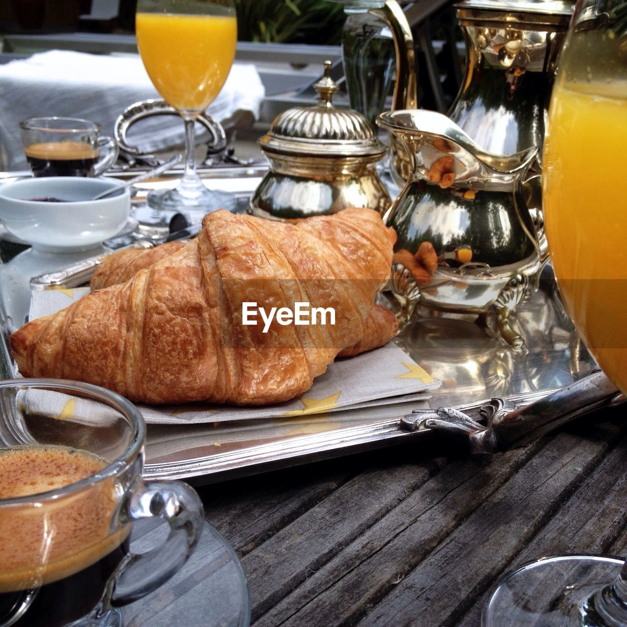 Close-up of breakfast served on table