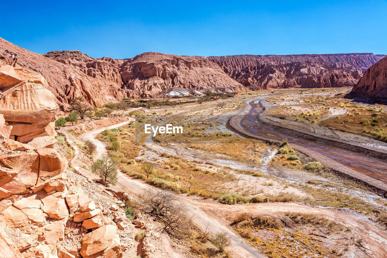 Dirt road by mountains