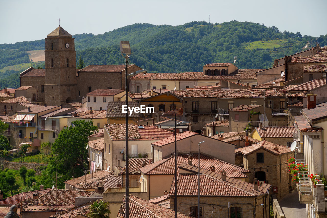 high angle view of townscape against sky