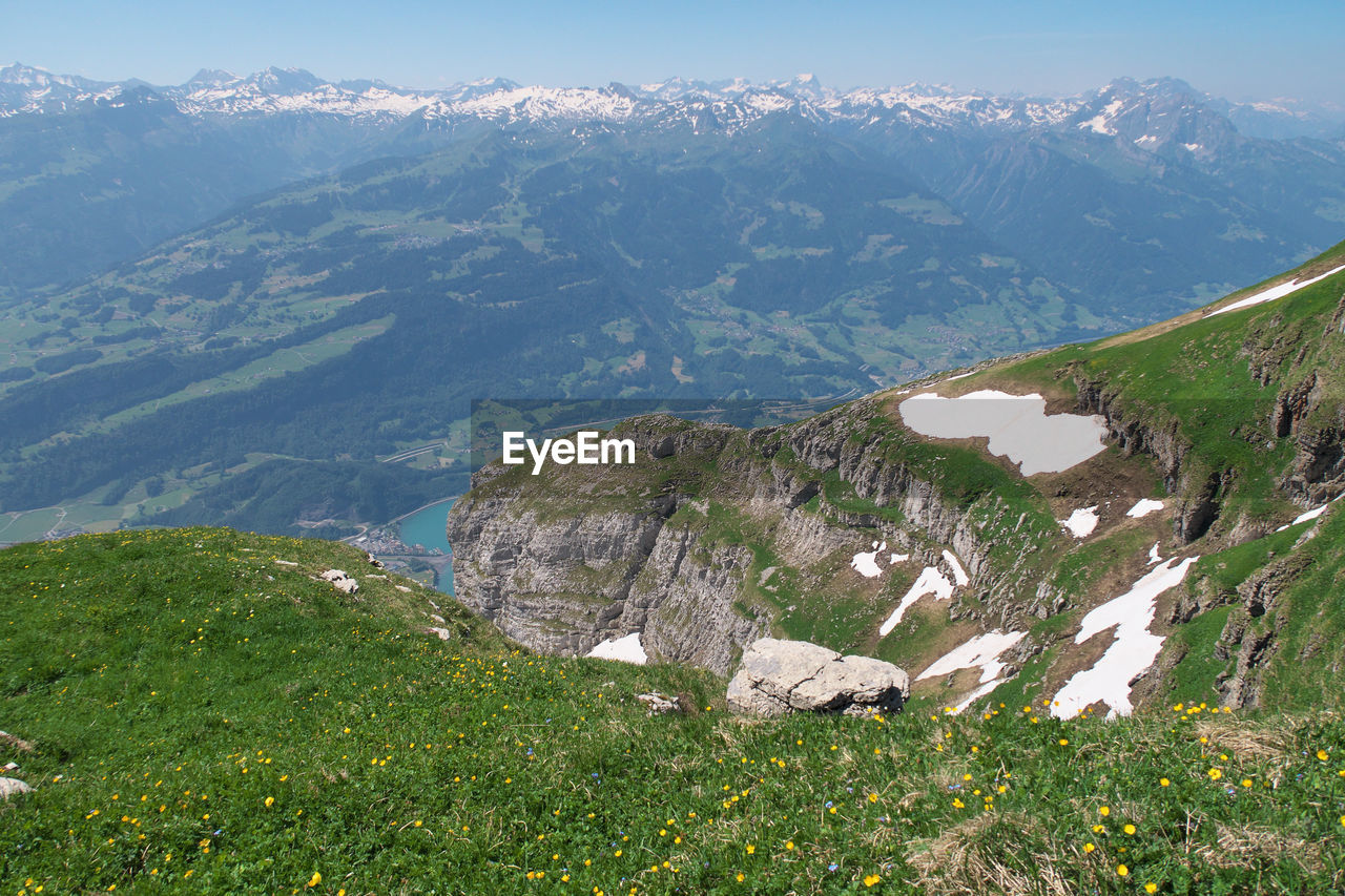 Scenic view of snowcapped mountains against sky