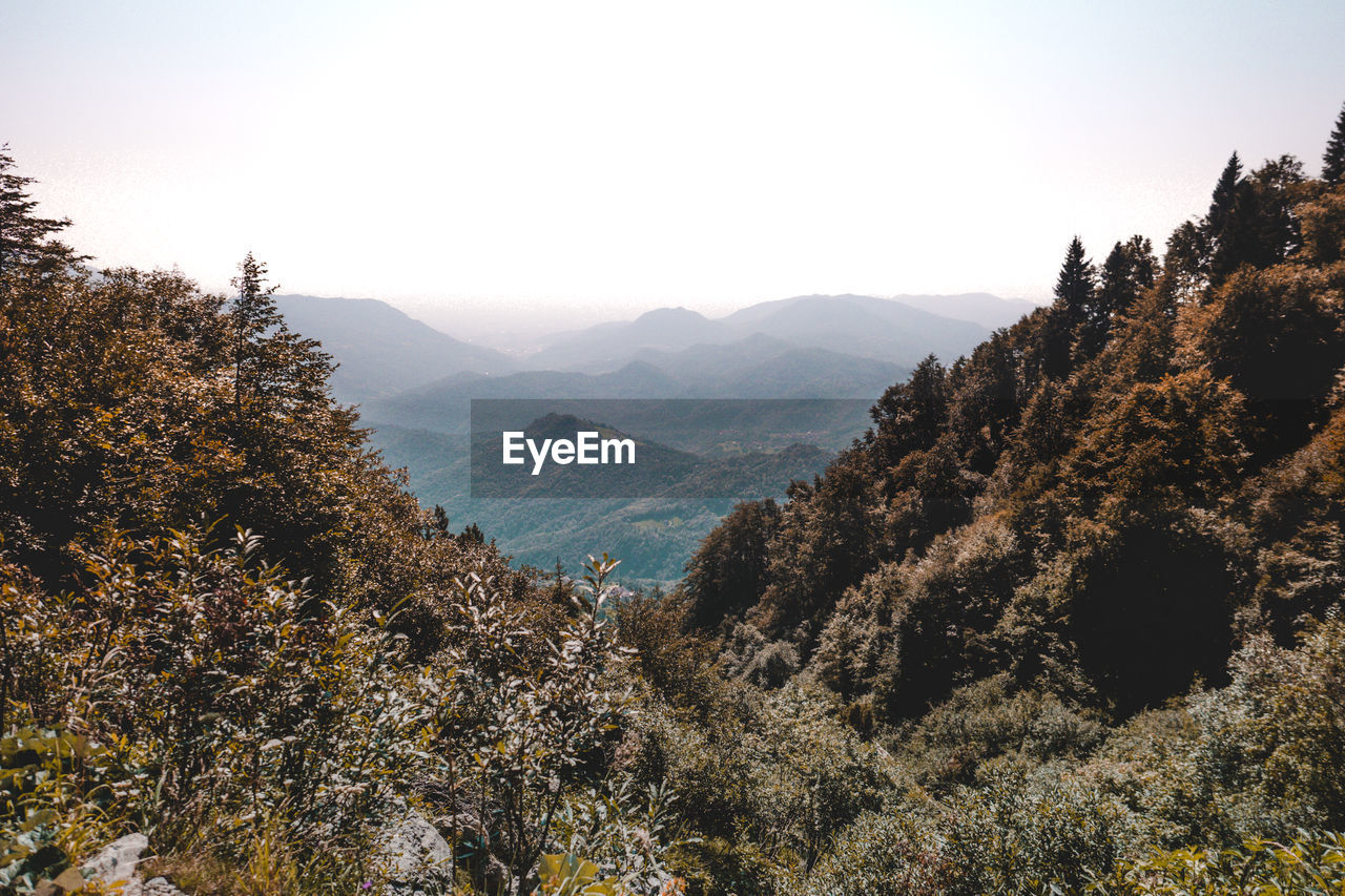 PANORAMIC VIEW OF MOUNTAINS AGAINST CLEAR SKY