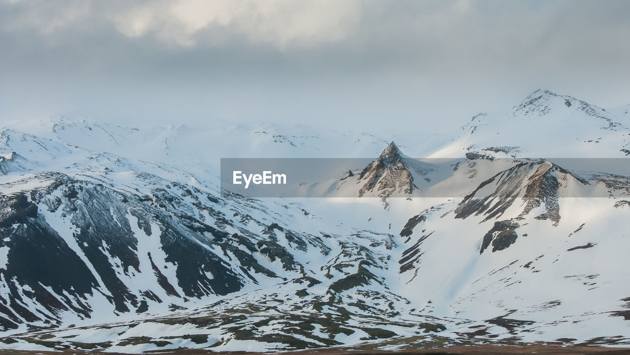 Snowy mountain landscape and snaefellsnes peninsula in spring in iceland, europe