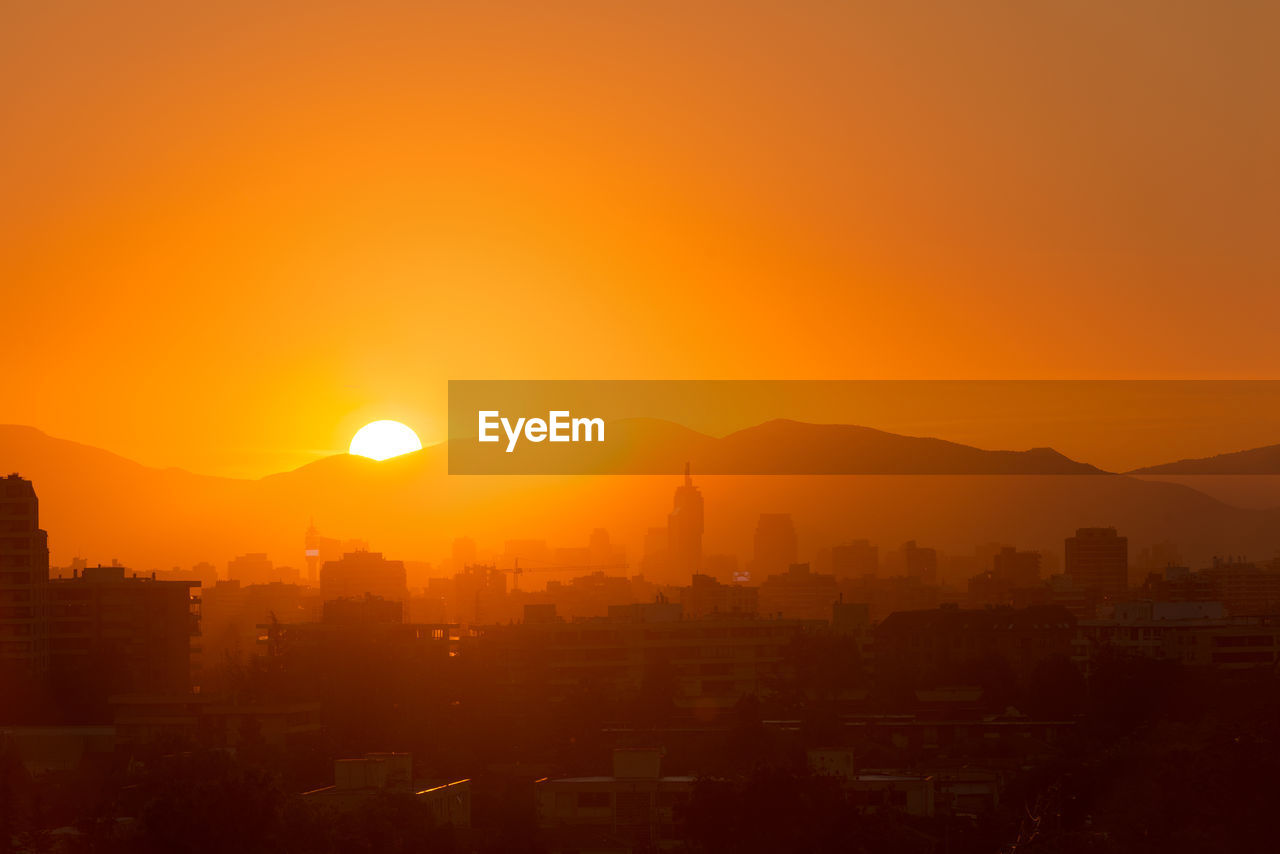 Skyline of downtown at sunset, santiago de chile
