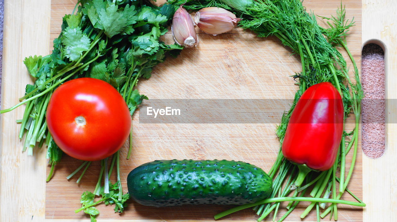 Close-up of various vegetables on cutting board