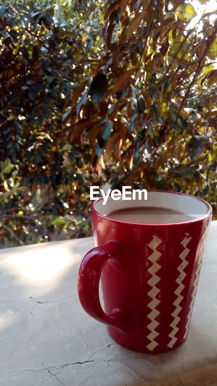 High angle view of coffee mug on wall