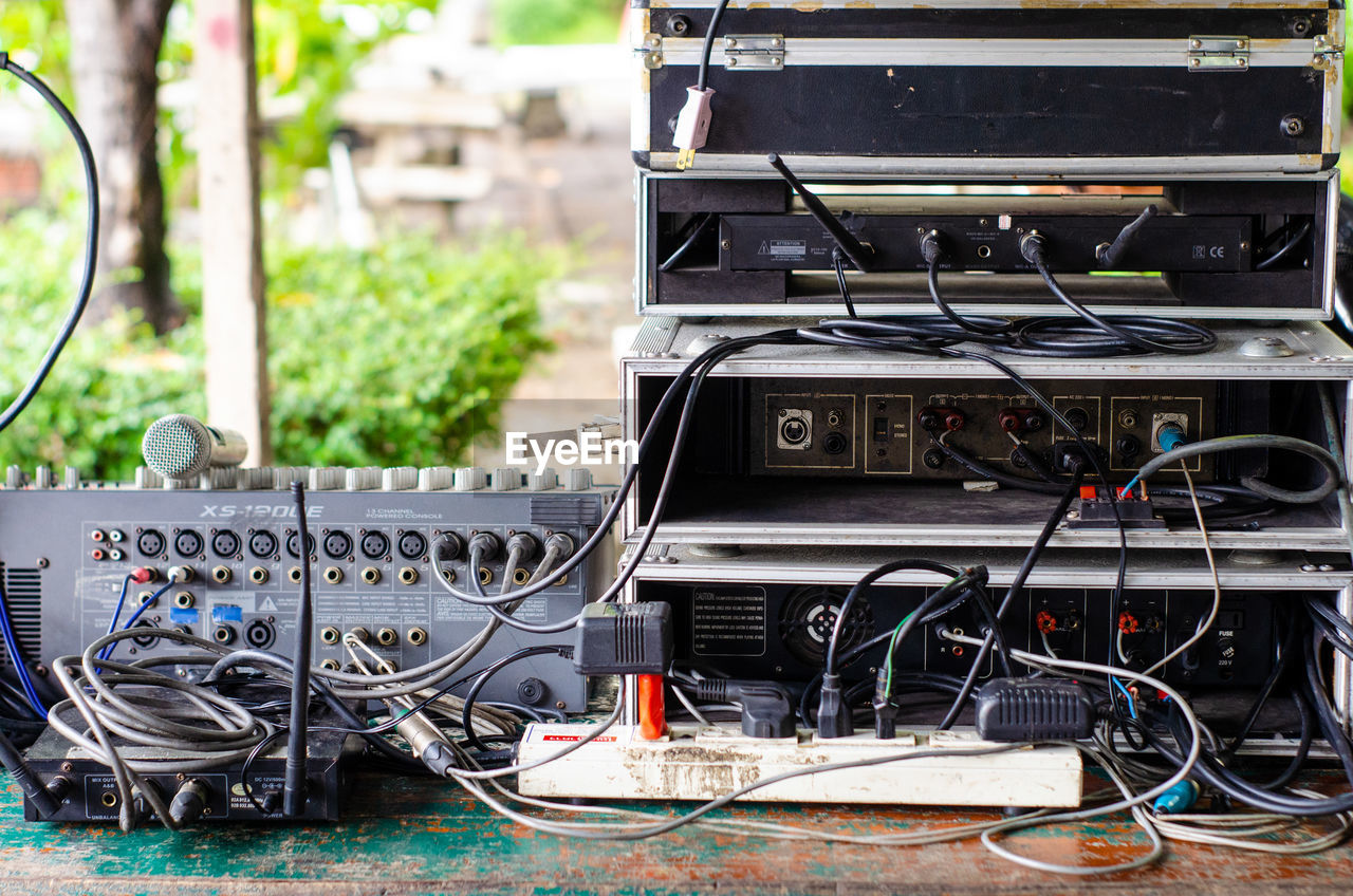 Audio equipment on table