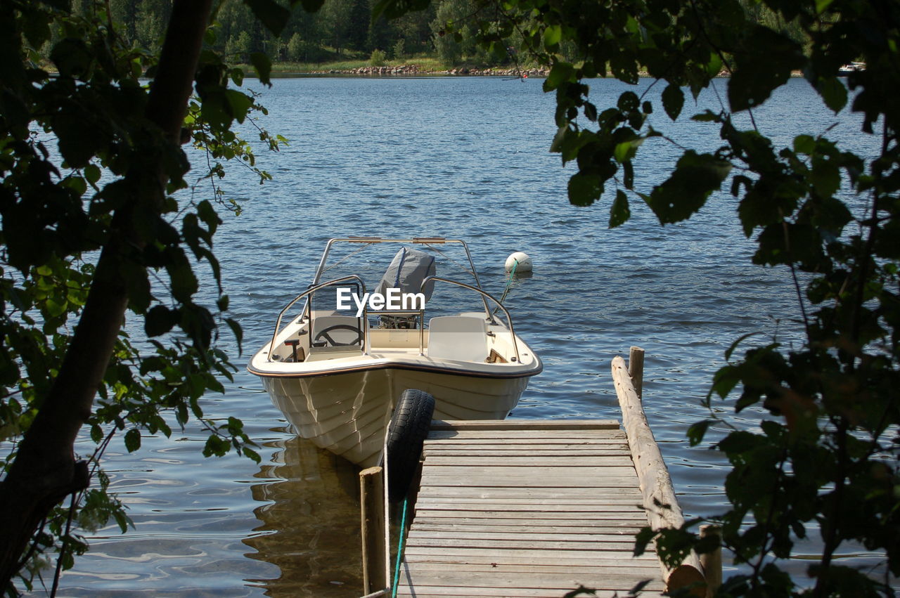 BOAT MOORED ON LAKE