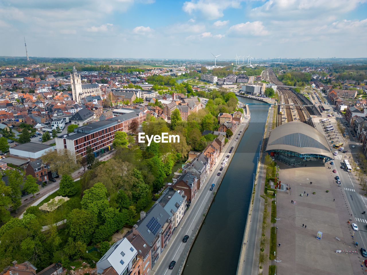 high angle view of buildings in city