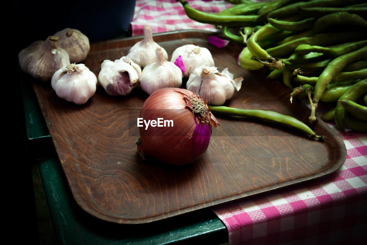 Close-up of vegetables on cutting board