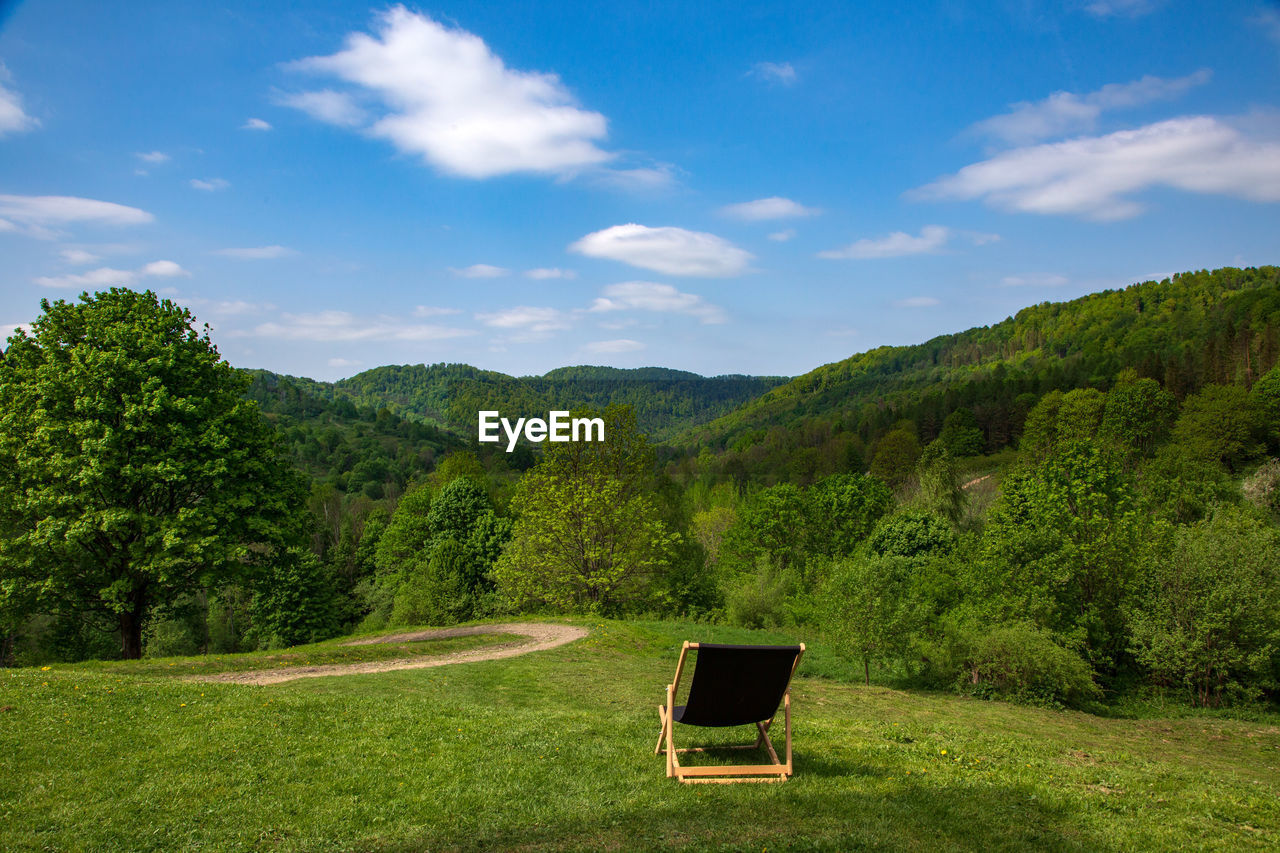 CHAIR AGAINST GREEN LANDSCAPE