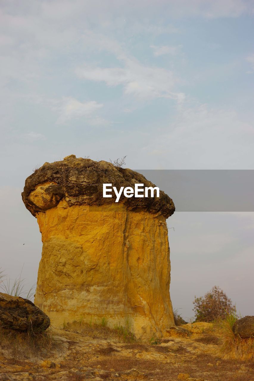 Low angle view of mushroom-shaped rock formations