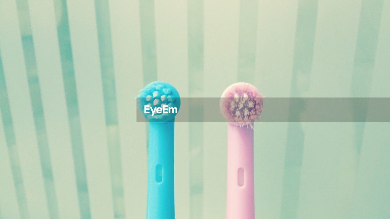 Close-up of electric toothbrushes