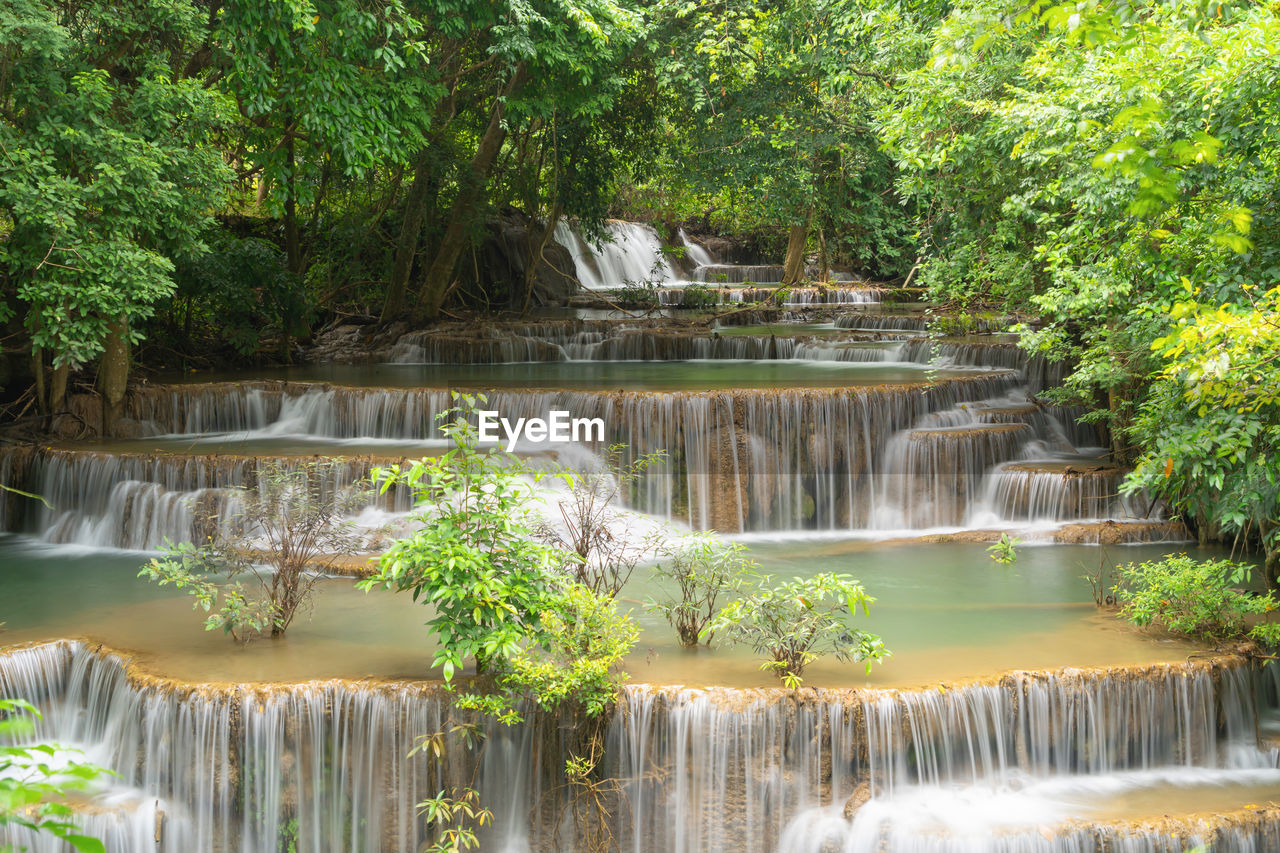 waterfall, water, tree, plant, beauty in nature, scenics - nature, body of water, watercourse, nature, water feature, environment, forest, flowing water, motion, long exposure, pond, environmental conservation, river, travel destinations, no people, water resources, travel, tourism, outdoors, land, flowing, stream, rainforest, tropical climate, growth, non-urban scene, idyllic, jungle, green, tranquility, landscape, social issues, tranquil scene, day, lush foliage, foliage, rock, blurred motion