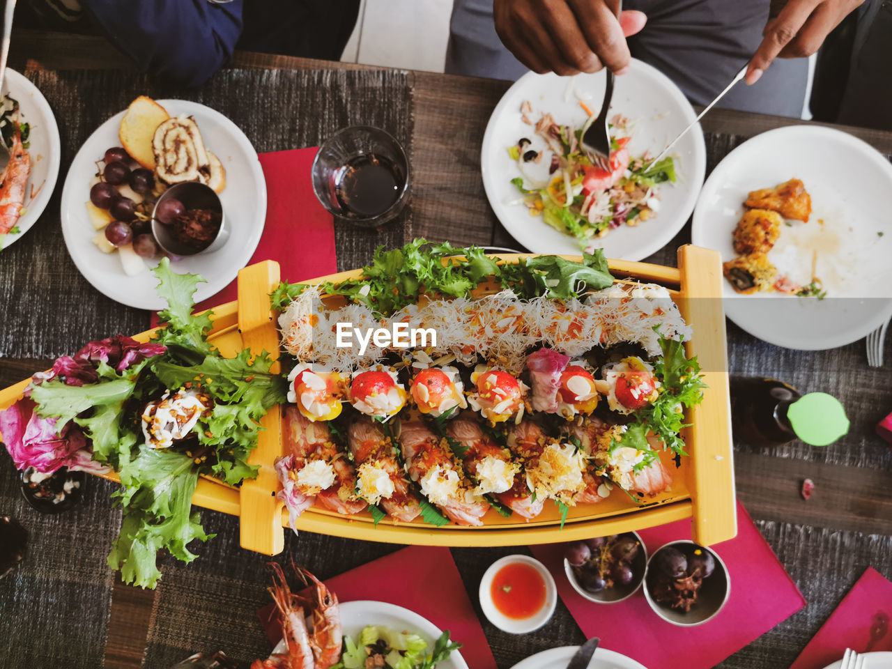 Directly above view of food on table