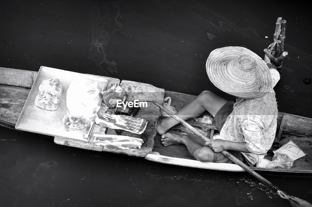 High angle view of man in boat