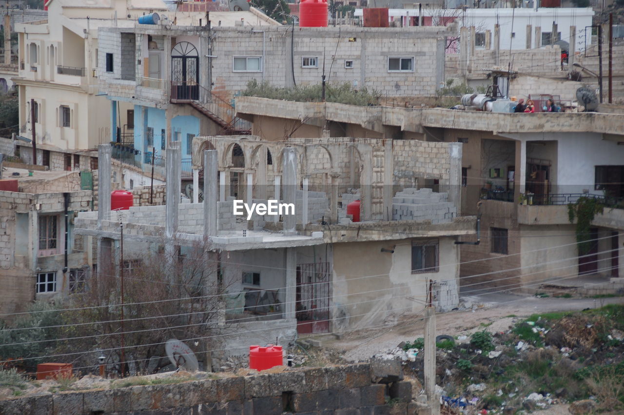 High angle view of buildings in city