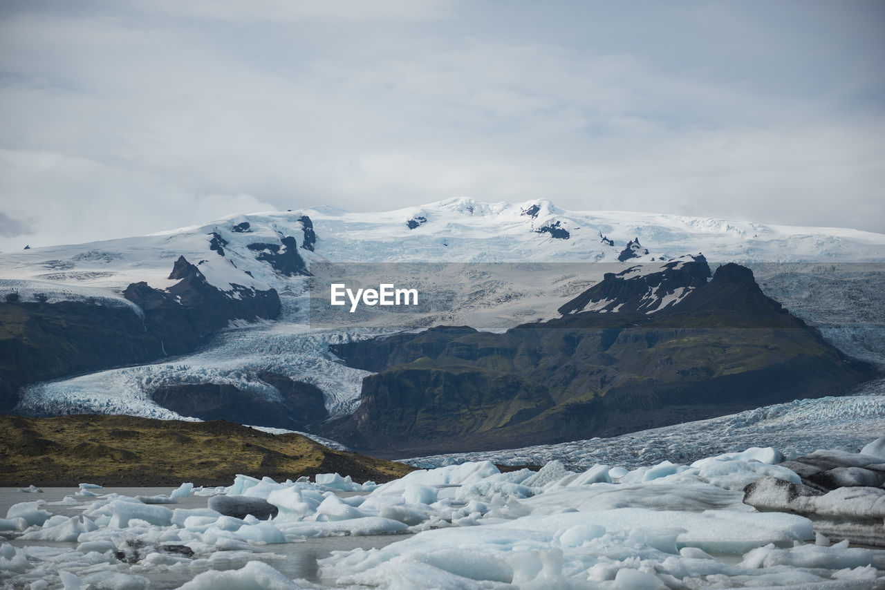 Scenic view of snowcapped mountains against sky