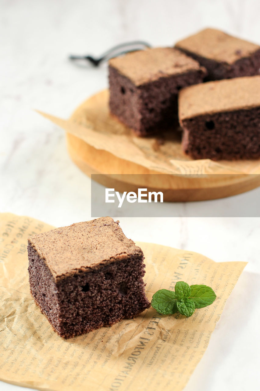 Selected foucs black glutinous rice chiffon cake. soft and moist sliced cake, 