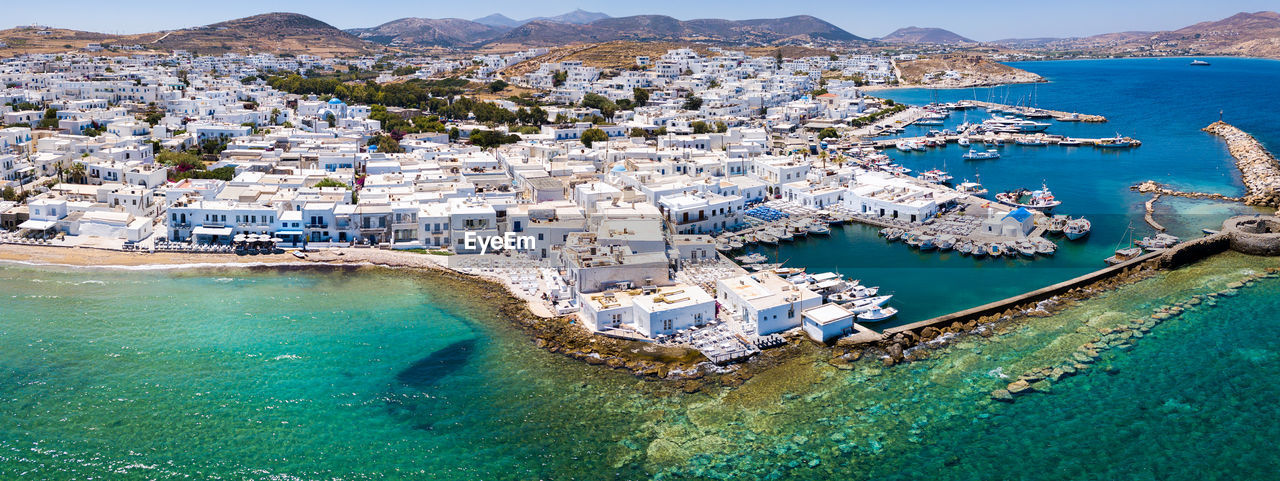 High angle view of buildings in santorini