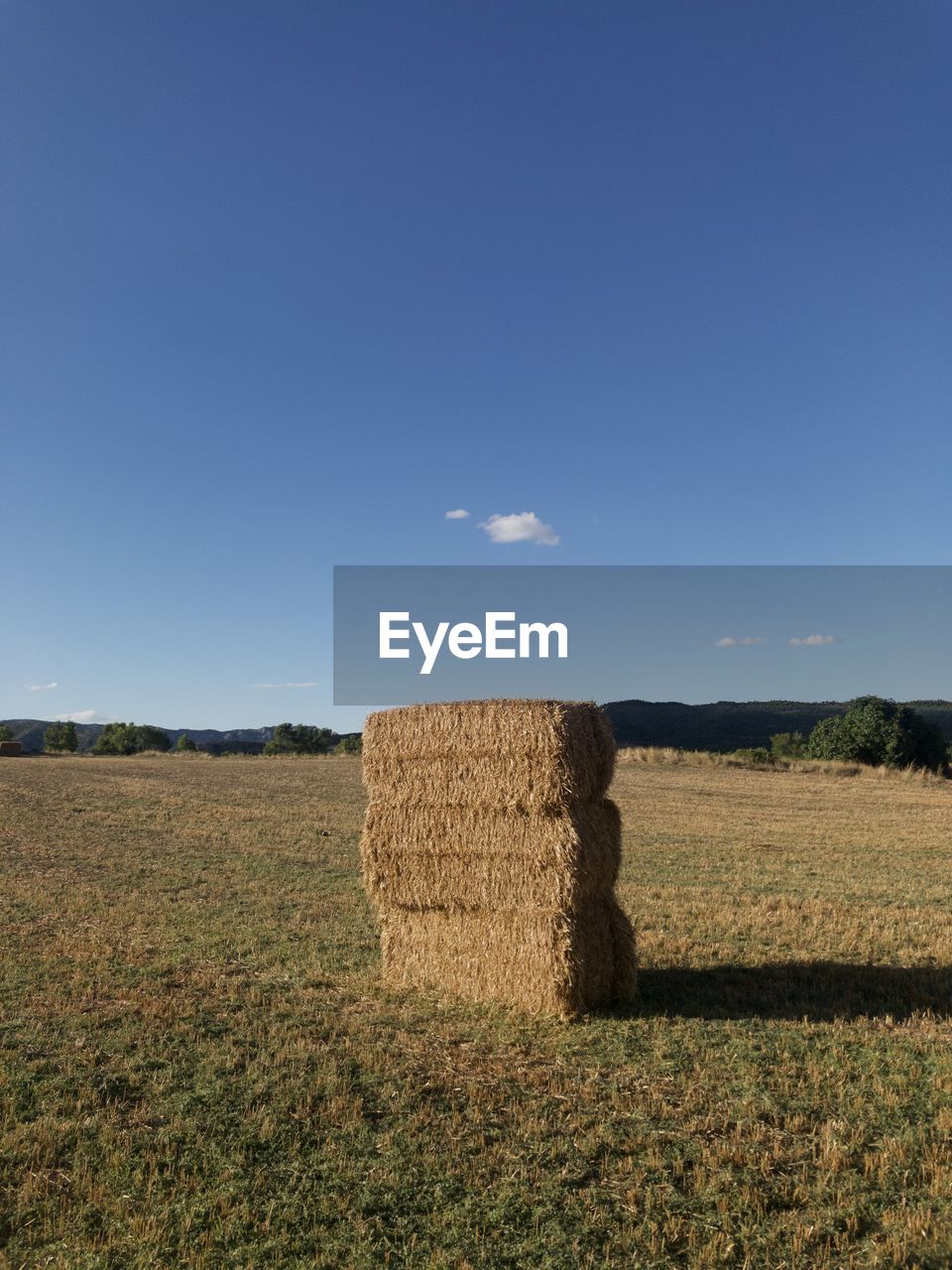Hay bales on field against sky