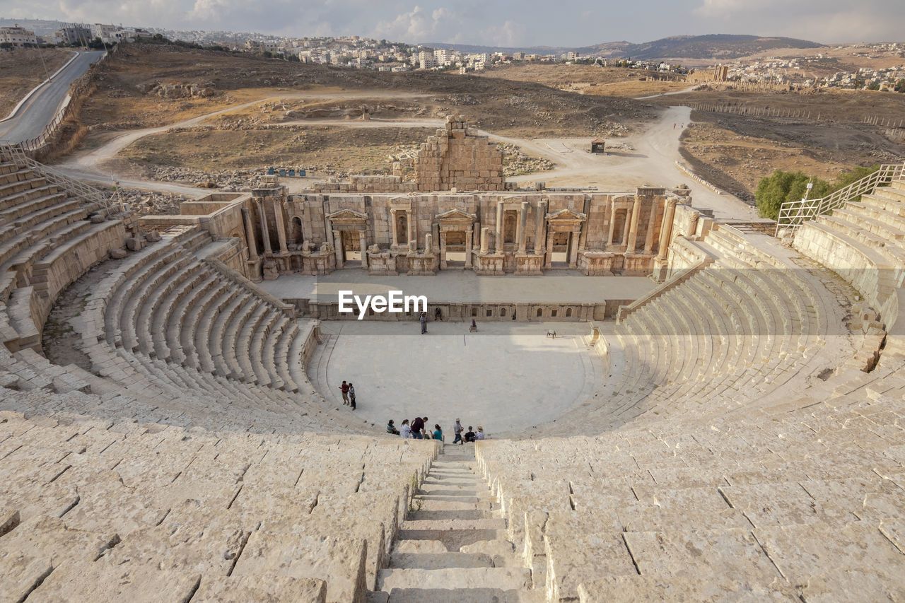 High angle view of the roman theatre of jerash, jordan