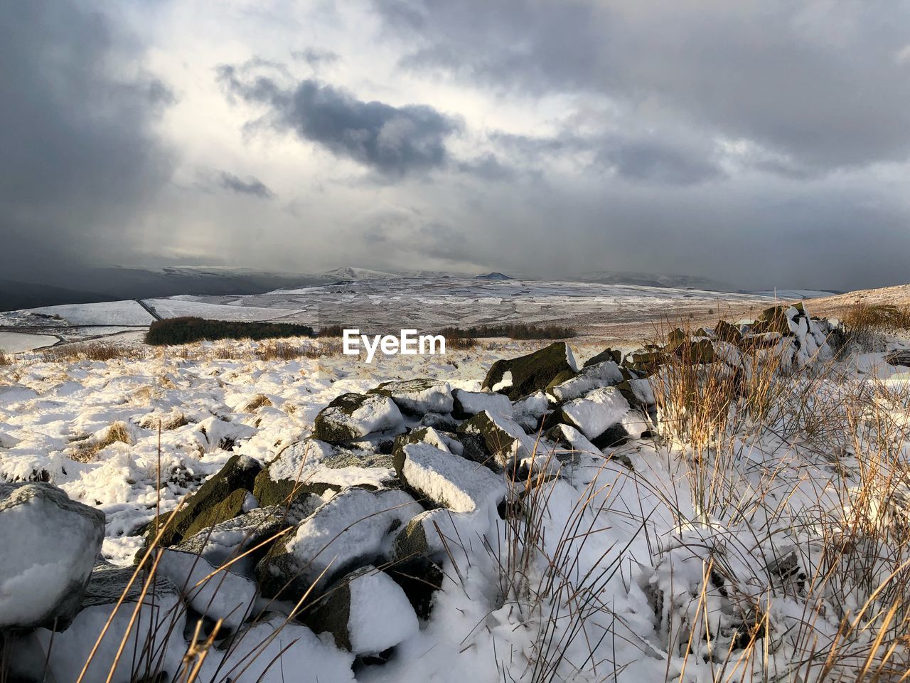 SCENIC VIEW OF SNOW COVERED BEACH AGAINST SKY