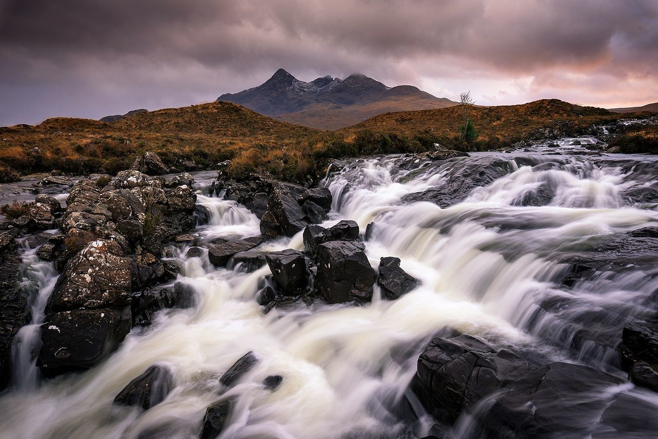 Waterfall over landscape