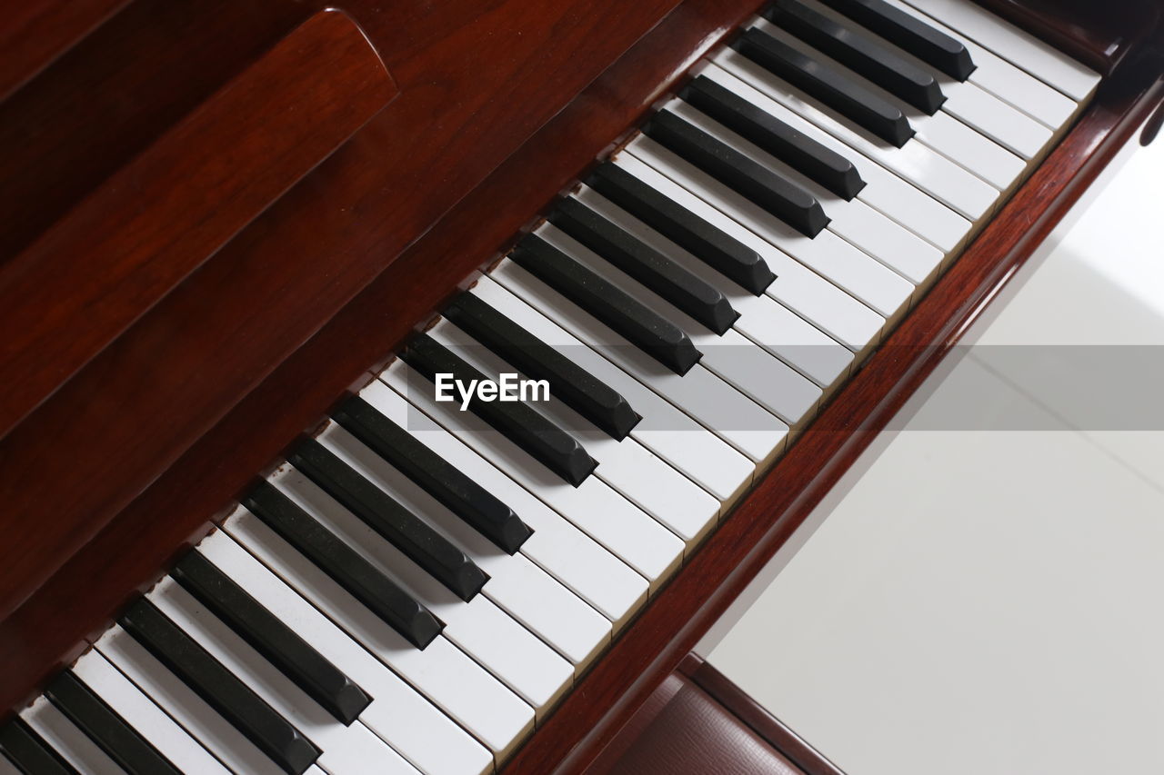 High angle view of piano keys