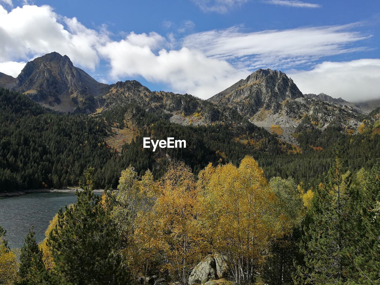 Scenic view of mountains against cloudy sky