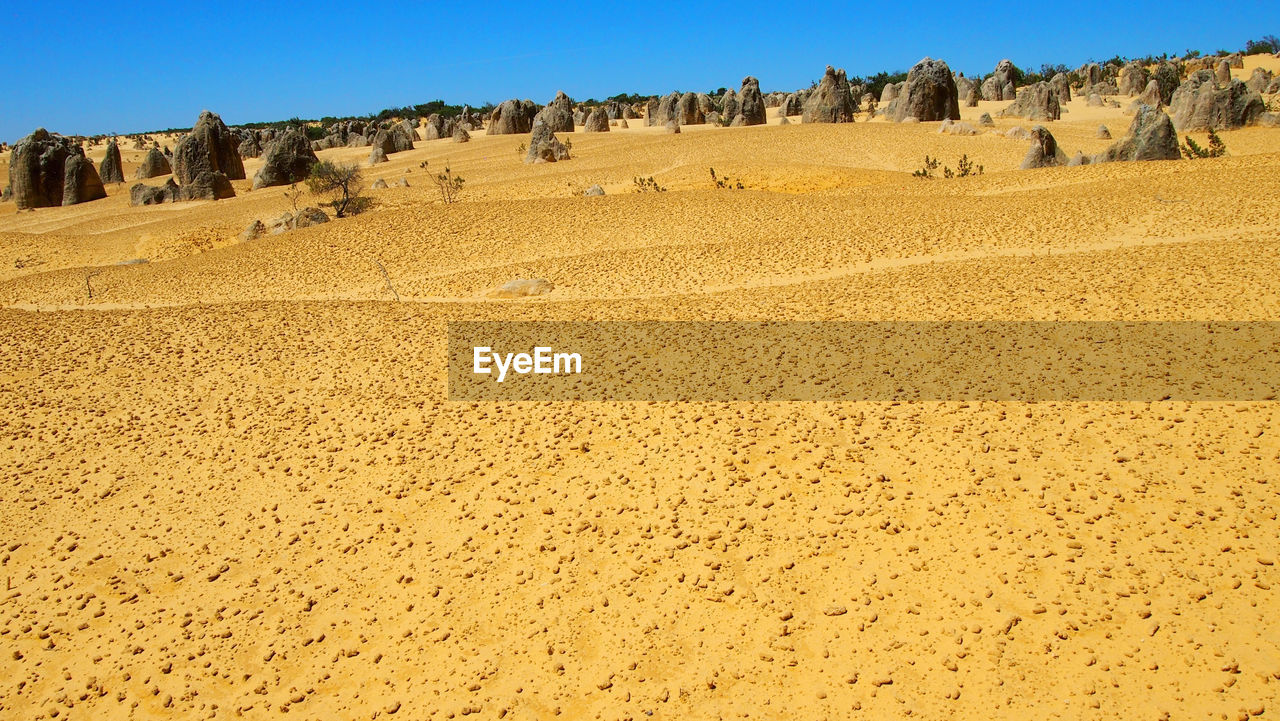 PANORAMIC VIEW OF SAND ON LANDSCAPE AGAINST CLEAR SKY