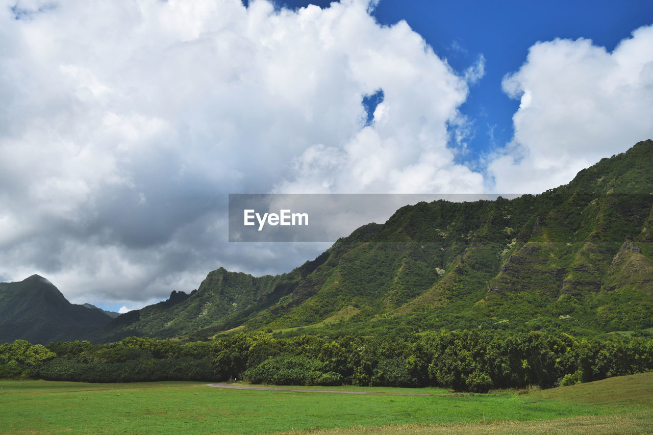 Panoramic view of landscape and mountains against sky