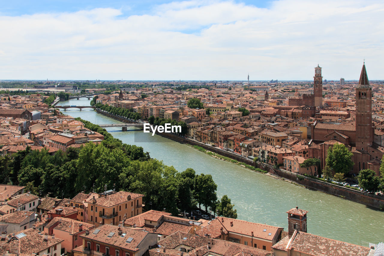 HIGH ANGLE VIEW OF BRIDGE OVER RIVER