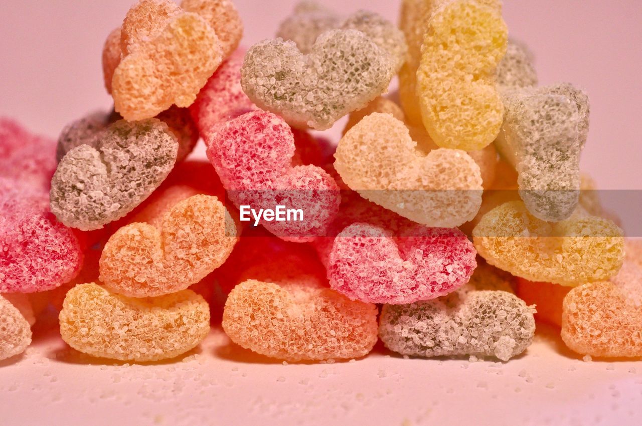 Close-up of colorful candies on table