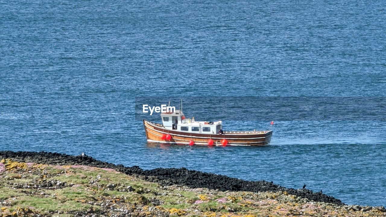 high angle view of boat in sea