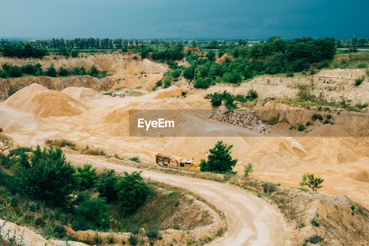 High angle view of mining industry against sky