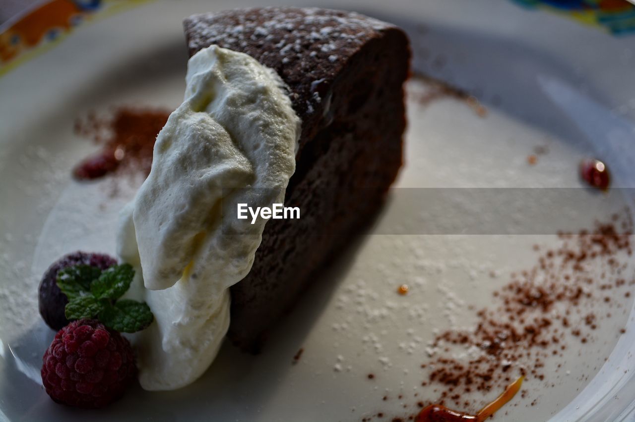 Close-up of chocolate cake on plate