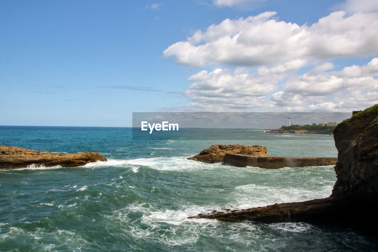 SCENIC VIEW OF ROCKS ON SEA AGAINST SKY