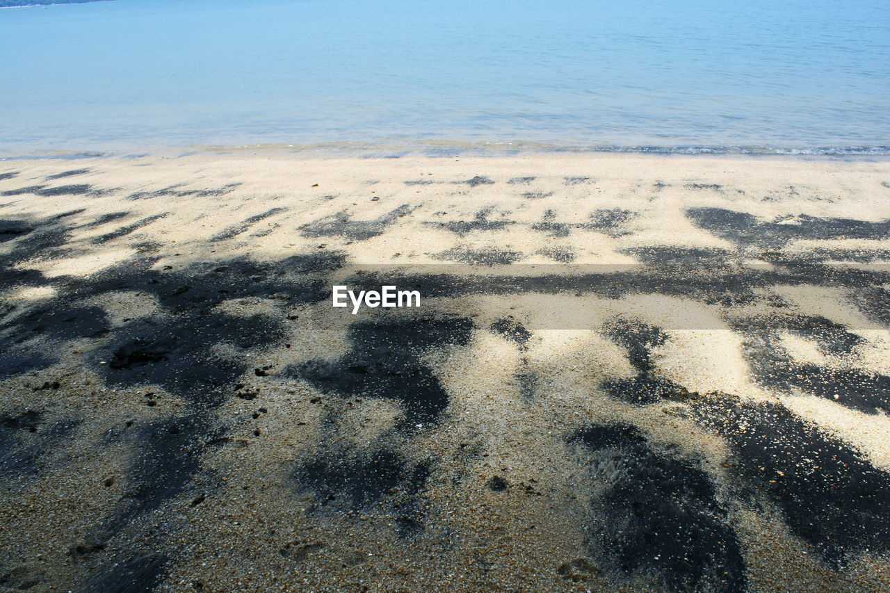 HIGH ANGLE VIEW OF FOOTPRINT ON BEACH