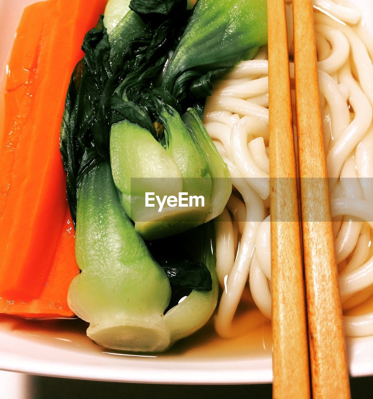 Close-up of udon noodles soup in bowl