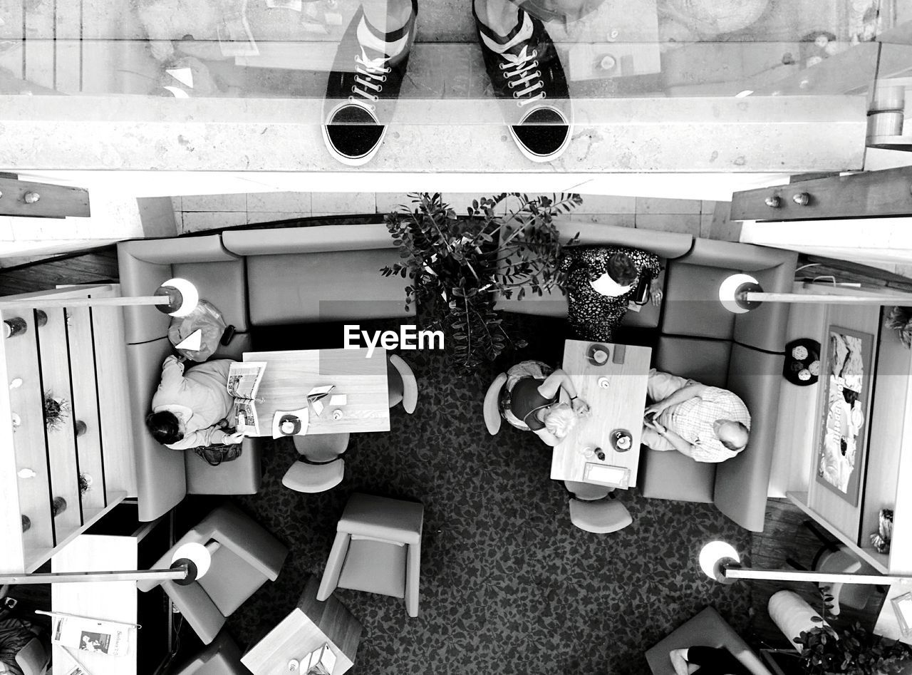 Directly above shot of people in restaurant
