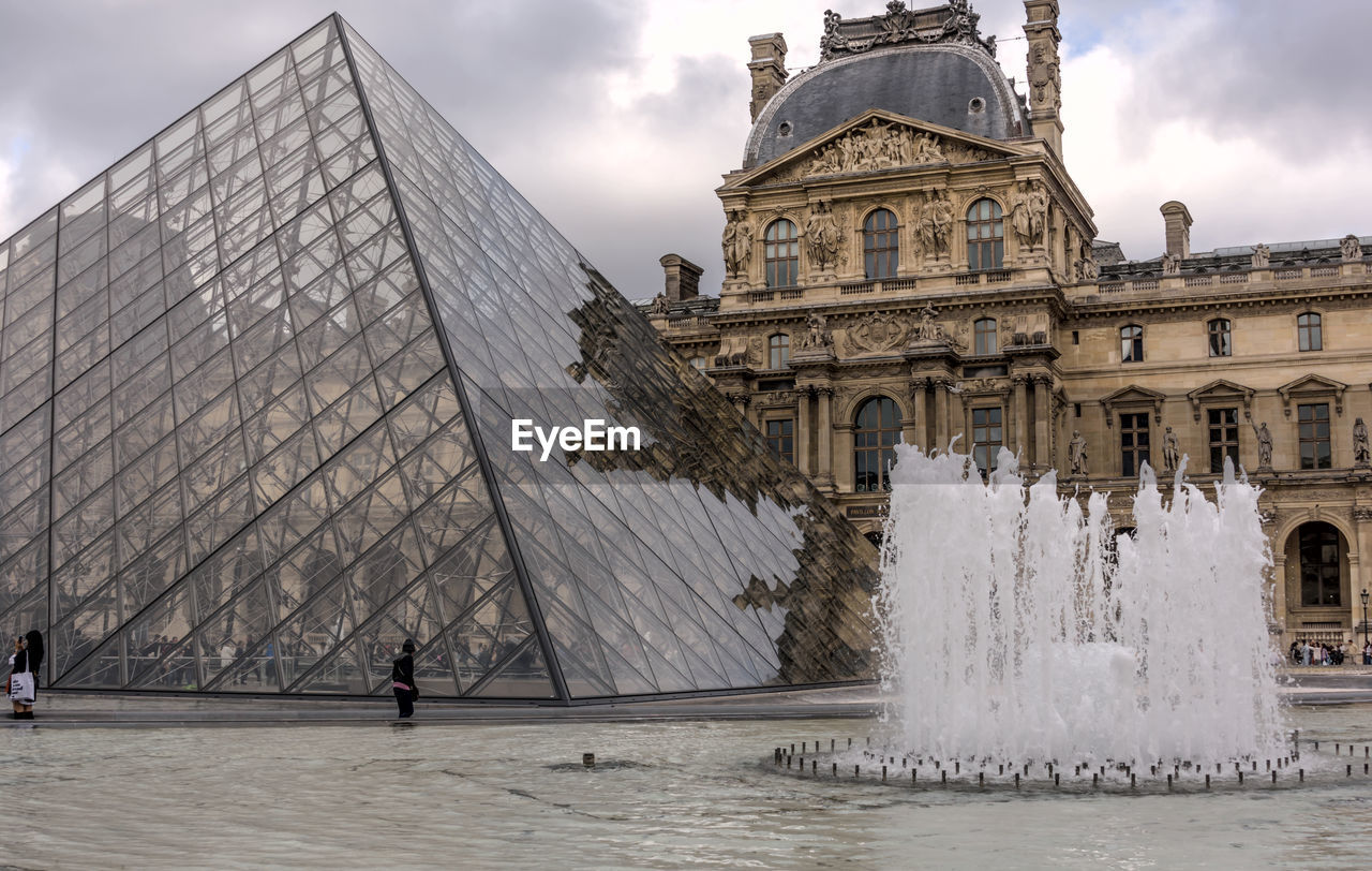 FOUNTAIN IN FRONT OF BUILDINGS AGAINST SKY