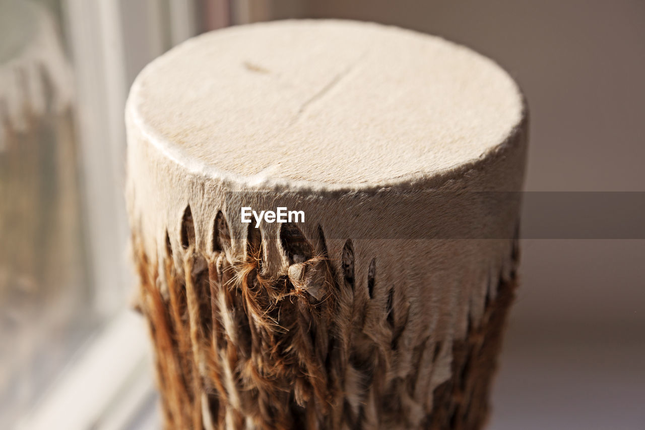 Traditional drum with animal skins and fur